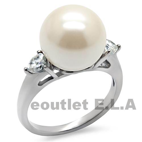 12MM WHITE PEARL STAINLESS STEEL RING-size6/8/9/10